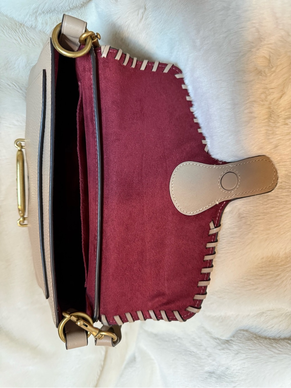 Coach Lori Taupe Pebbled Leather Shoulder Bag with Brass Hardware - Picture 4 of 5